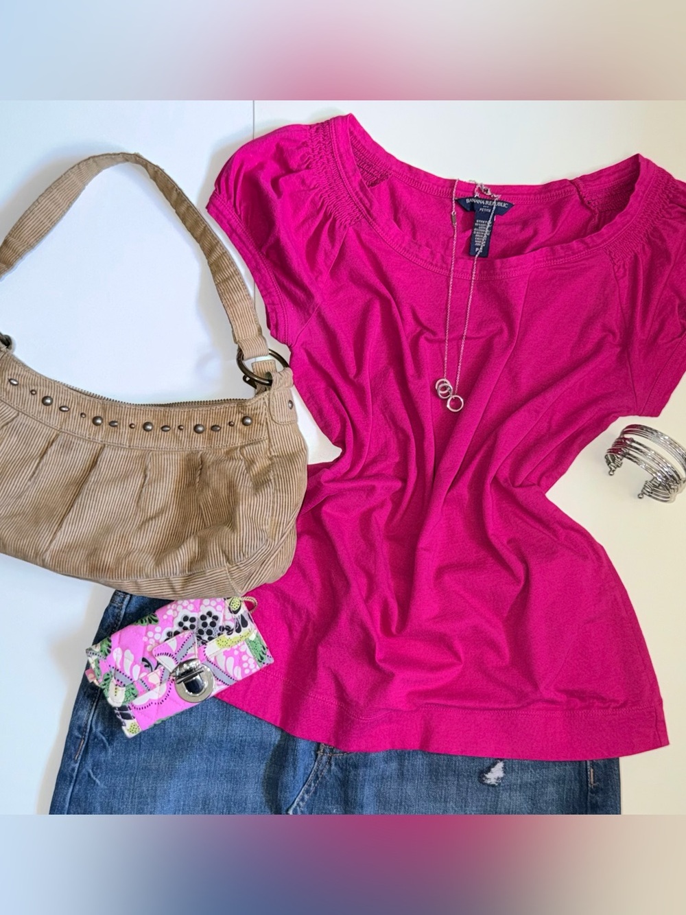 Tommy Hilfiger Women's Cap Sleeve Knit Top - Fuchsia Pink size petite small